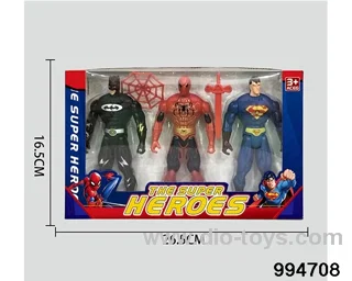 3pcs Spider-Man Batman Superman 16CM with lights in window box