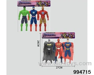 Spider-Man Batman Superman US Captain Hulk Iron Man 21CM (3 pack) in PP bag with header