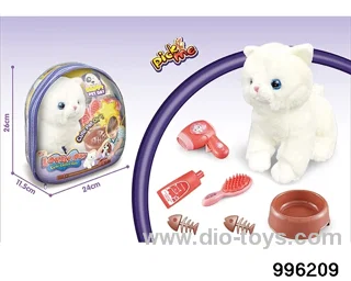 Plush cat pure white English short cat+BB whistle+nursing suit in PVC packsack