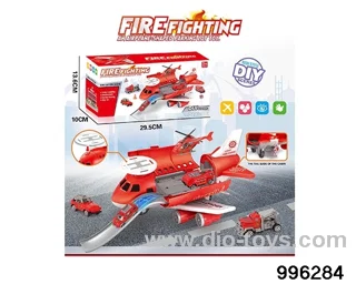 Fire-fighting series retractable rail aircraft+(3 AB vehicles) (1AB small aircraft) (6 roadblocks) in color box