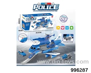 Police series retractable rail aircraft+(3 AB vehicles) (1AB small aircraft) (6 roadblocks) in color box
