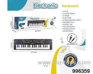 37 button multi-function electronic organ with USB cable, microphone (black) in color box
