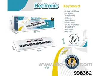 61 key multi-function electronic organ with digital, USB cable, microphone (white) in color box