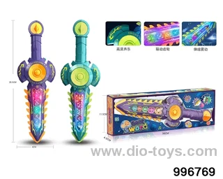 Colorful cool electric sound-light gear linkage planet space saw flash sword in diaplay box