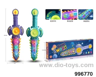 Colorful cool electric sound-light gear linkage planet space saw flash sword in color box