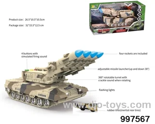 inertial tank missile launcher with four rockets with firing sound and fliashing light  - desert yellow