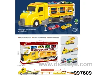 American-style longheaded yellow inertial truck with catapult track with sound and light