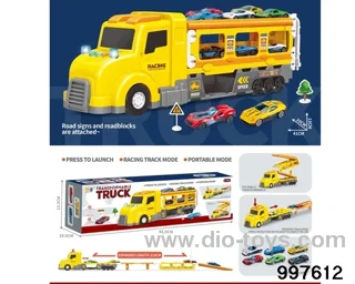 American-style longheaded yellow inertial truck with catapult track with sound and light