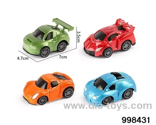 Four 4-color paint recoil car models in opp bag