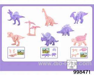 Assembling pink dinosaurs in opp bag