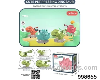 Cute pet pressing dinosaur