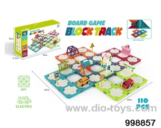 Building block electric track (fire truck+school bus, 110PCS) in color box