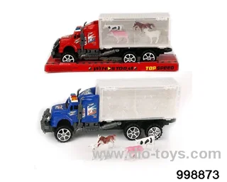 Inertia tractor carriage loaded with cattle, horses, sheep and pigs in PVC cover