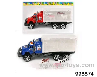 Inertia tractor carriage loaded with cattle, horses, sheep and pigs in opp bag