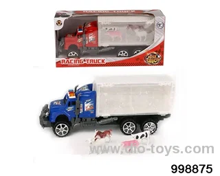 Inertia tractor carriage loaded with cattle, horses, sheep and pigs