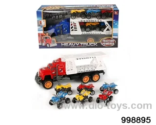 Inertia tractor towing 6 beach motorcycles (double deck) in window box