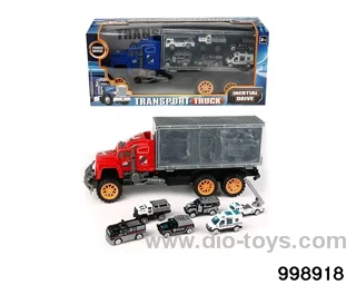 Inertia trailer carriage towing 6 police cars (alloy) in window box