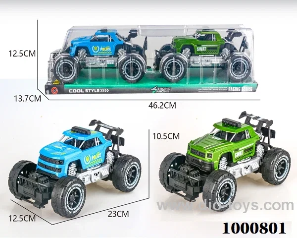 Large two with inertia skeleton off-road pickup truck, Jeep (police car)