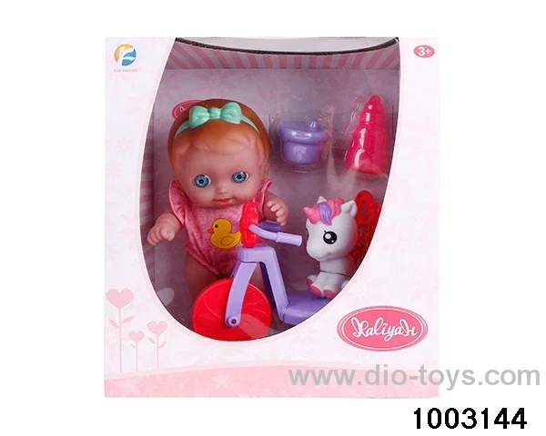 10-inch doll with bicycle in window box