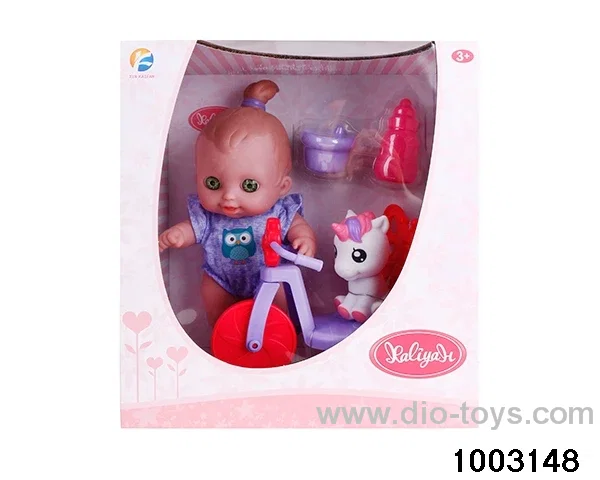 10-inch doll with bicycle in window box
