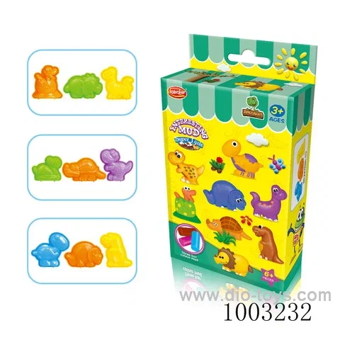 3 mixed color mud dinosaur sets