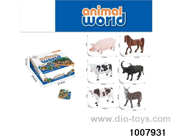 12 8-inch farm animals in 6 mixed packs in display box