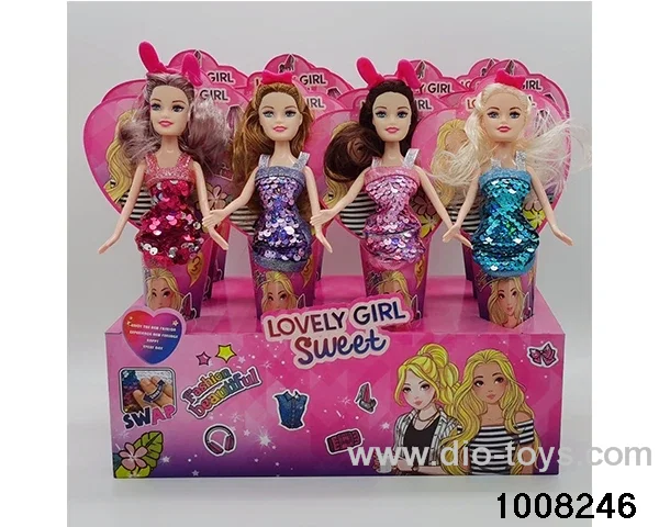 9 Inch Real-fit Fashion Sequin Color-changing Clothes Barbie Doll Multi-color Multiple Mixed 12pcs in display box