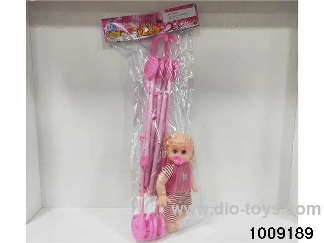 16 inch doll with pacifier &cart 4 sets mixed loading  in poly bag header