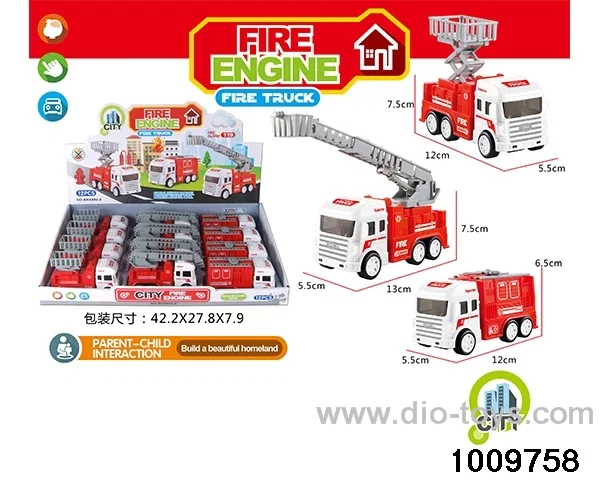 Simulated inertial fire truck in display box