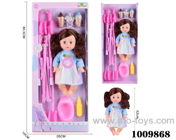 14 inch Water doll,Movable eyes with  milk bottle ， ice cream, urinal,_x000D_
cart&With 6-sound IC