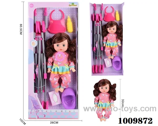 14 inch  Water doll,Movable eyes with  milk bottle ， urinal,_x000D_
cart&With 6-sound IC