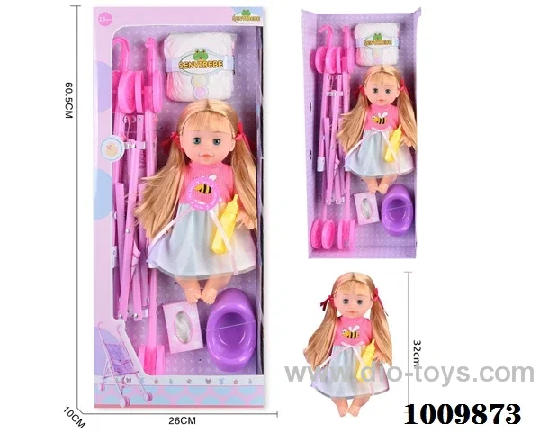 14 inch  Water doll,Movable eyes with  milk bottle ， urinal,_x000D_
cart&With 6-sound IC