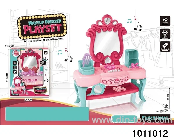 Dressing table with accessories, lighting, music in window box