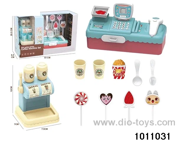 Coffee machine cash register set in window box