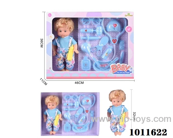 14inch blow bottle  drink water doll with doctor set 13pcs without IC in hand box
