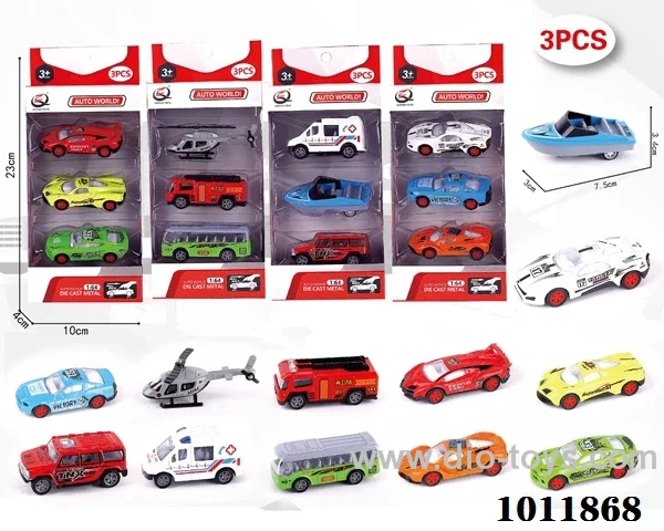 3pcs 1:64 Return alloy car 12 sets mixed loading in  window box