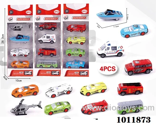4pcs 1:64 Return alloy car 12 sets mixed loading in  window box