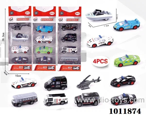 4pcs 1:64 Return alloy car 12 sets mixed loading in  window box