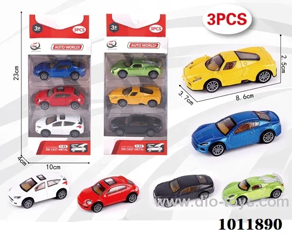 3pcs 1:55 Return alloy car 6 sets mixed loading in  window box