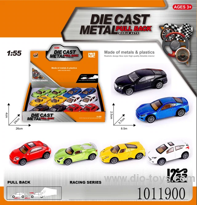 12pcs 1:55 Return alloy car 6 sets mixed loading in Display box