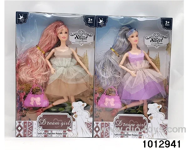 11.5 Inch 11 Joint Real Long Hair Dress Fashion Barbie with Bag 2 Mixed in window box