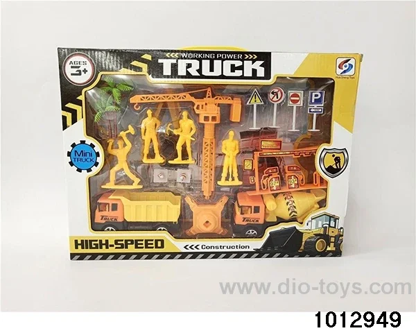 2 engineering vehicles equipped with pendant road signs_x000D_
Engineering Pullback Car Set Village in color box