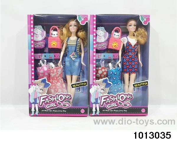 11.5-inch fashion Barbie doll with pet cat and dog accessories (two mixed) in window box