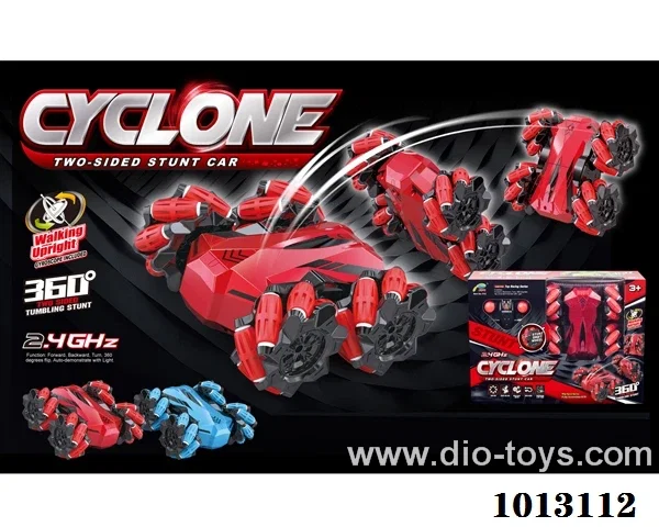two-sided RC stunt car in window box