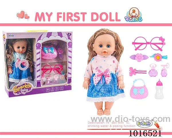 14 inch doll with 12 sound IC + Accessories  2color mixed loading in window box