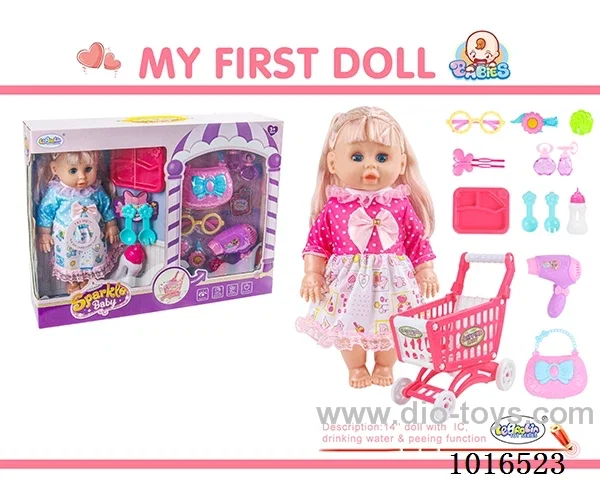 14 inch doll with 12 sound IC + Accessories  2color mixed loading in window box
