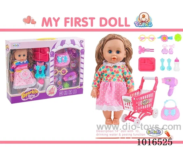 14 inch doll with 12 sound IC + Accessories  2color mixed loading in window box