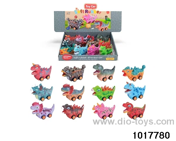 Sliding enamel dinosaur car (12 models mixed) in display box