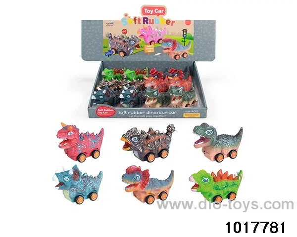 Sliding enamel dinosaur car (6 models mixed) in display box