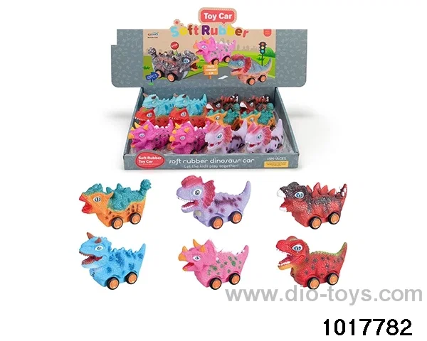 Sliding enamel dinosaur car (6 models mixed) in display box